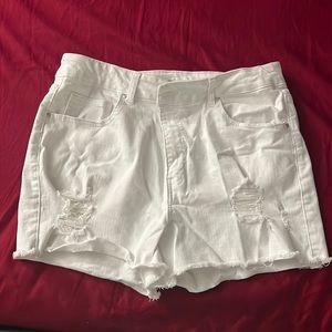 White denim distressed shorts